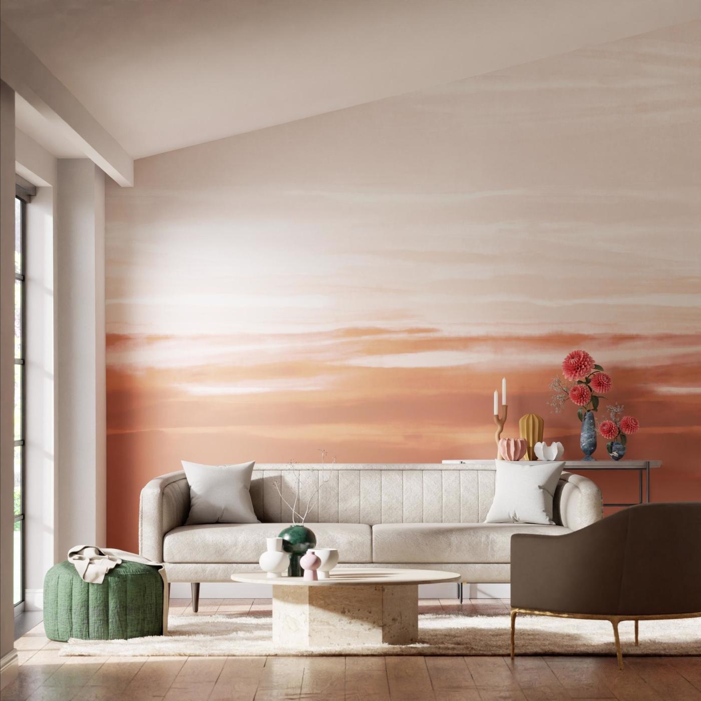 Manzara Room Wallpaper - Brazilian Rosewood/Bleached Coral