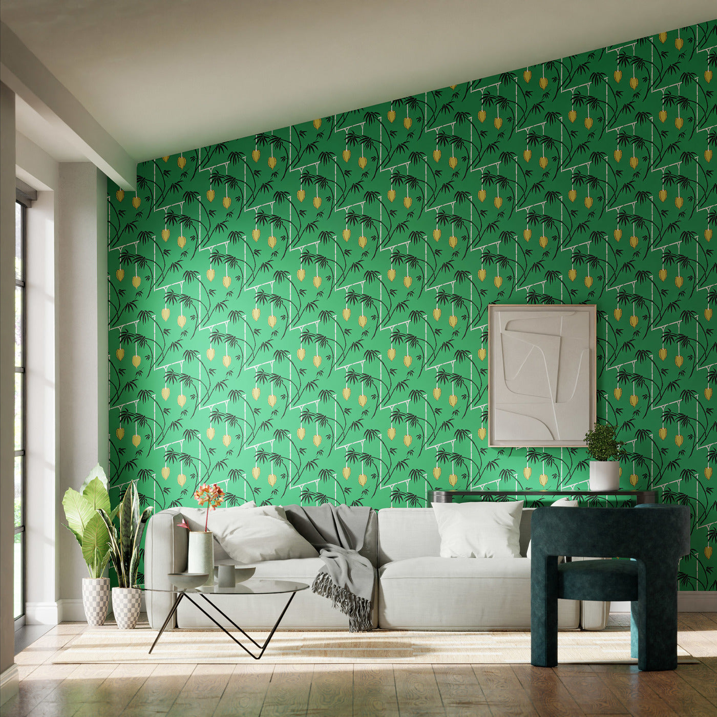 Kimiko Room Wallpaper - Bottle Green/Chartreuse