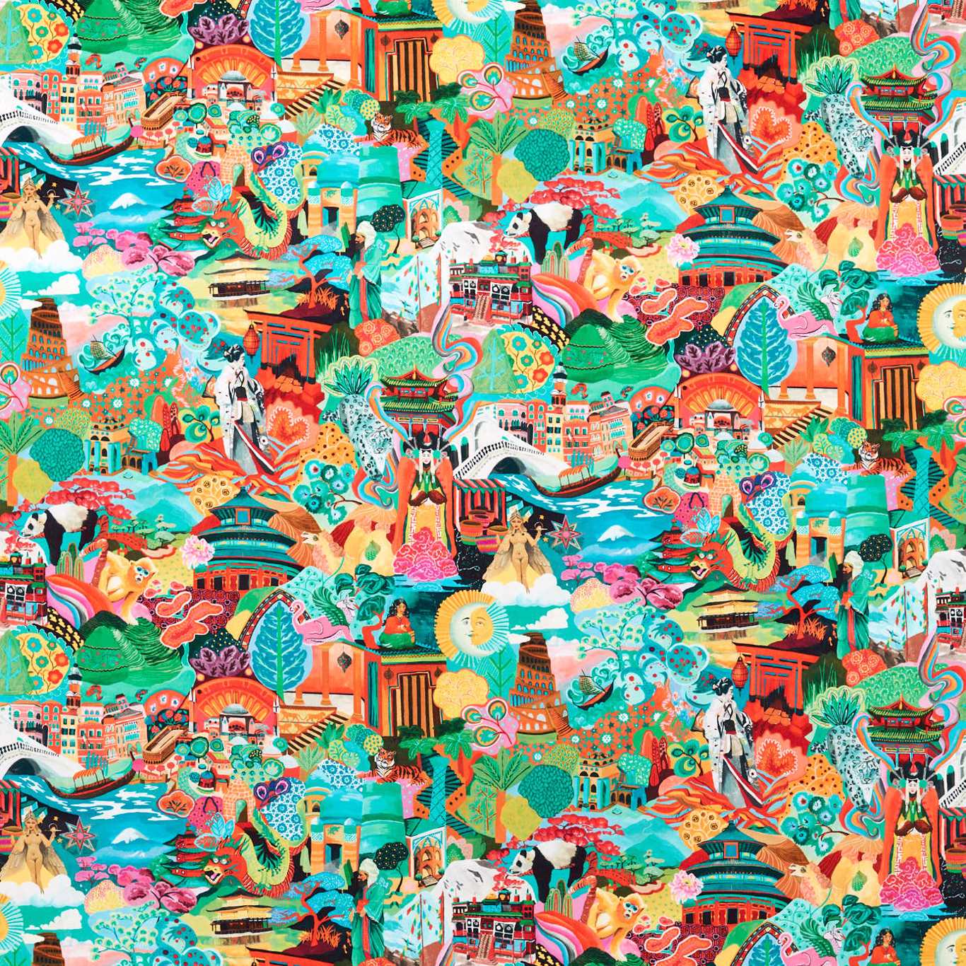 Journey of Discovery Fabric - Ionian/Harissa/Emerald