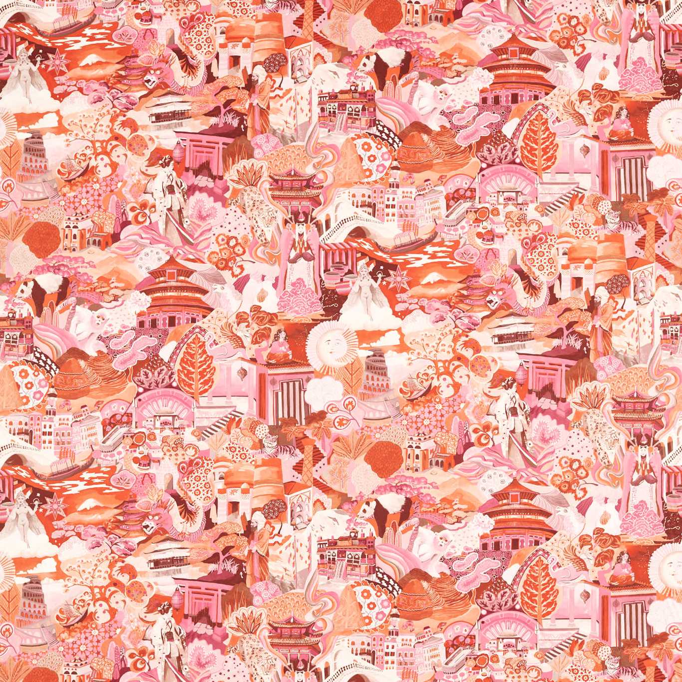 Journey of Discovery Fabric - Paprika/Fuschia/Fig Blossom
