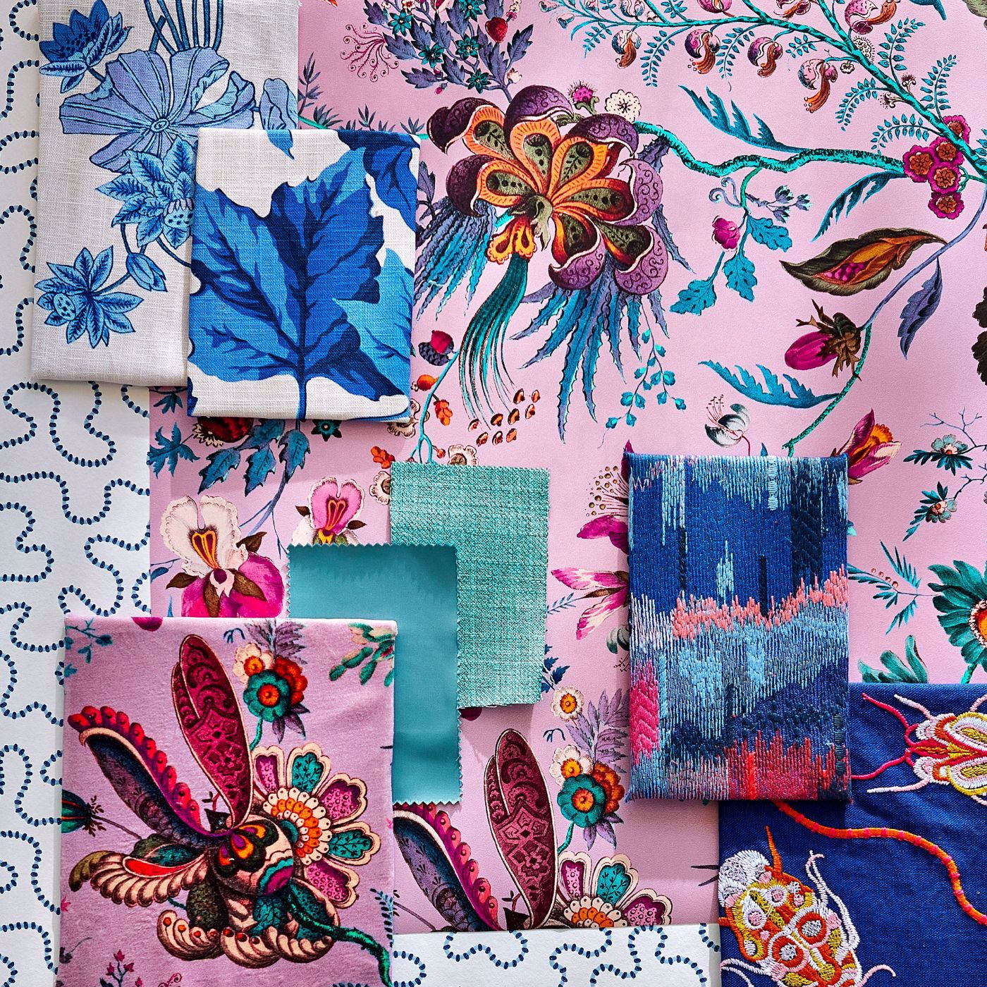 Woodland Floral Room Fabric - Lapis/Amethyst/Pearl