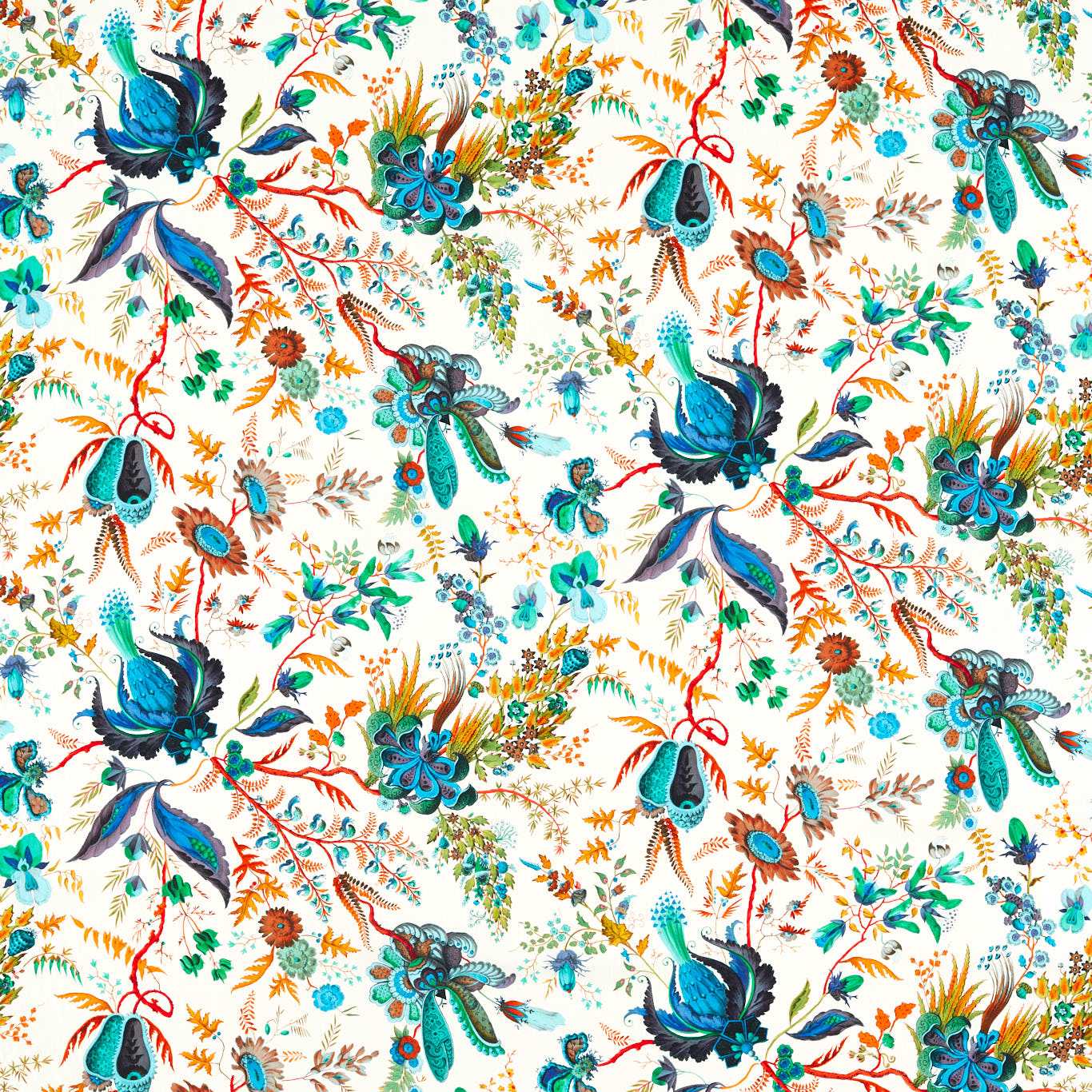 Wonderland Floral Fabric - Lapis/Emerald/Carnelian
