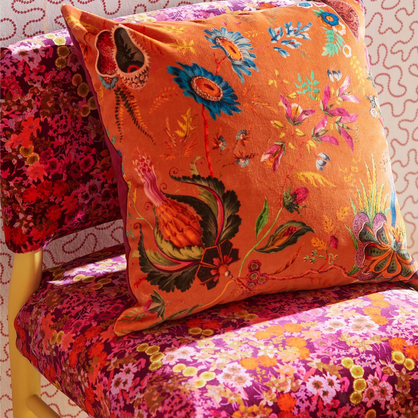 Wonderland Floral Room Fabric - Amber/Lapis/Ruby