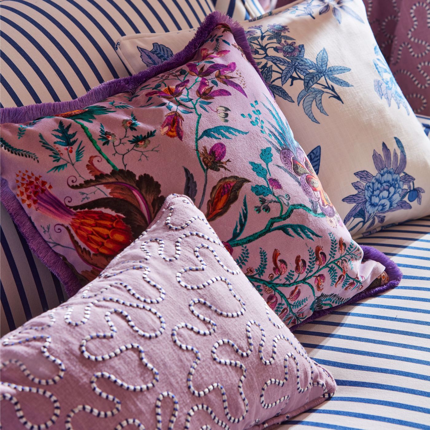 Wonderland Floral Room Fabric - Amethyst/Lapis/Ruby