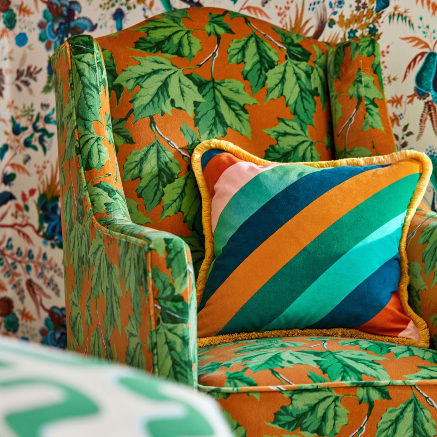 Dappled Leaf Room Fabric - Emerald/Amber
