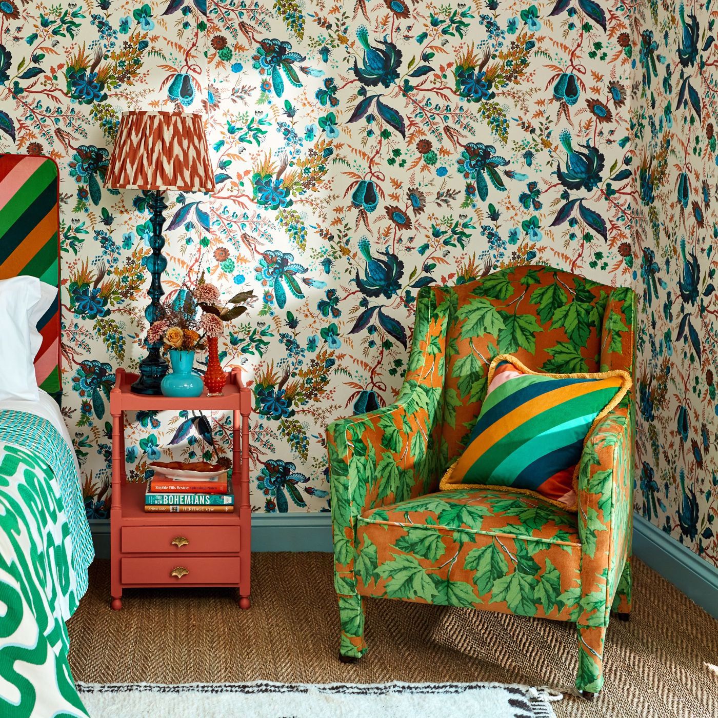Dappled Leaf Room Fabric - Emerald/Amber