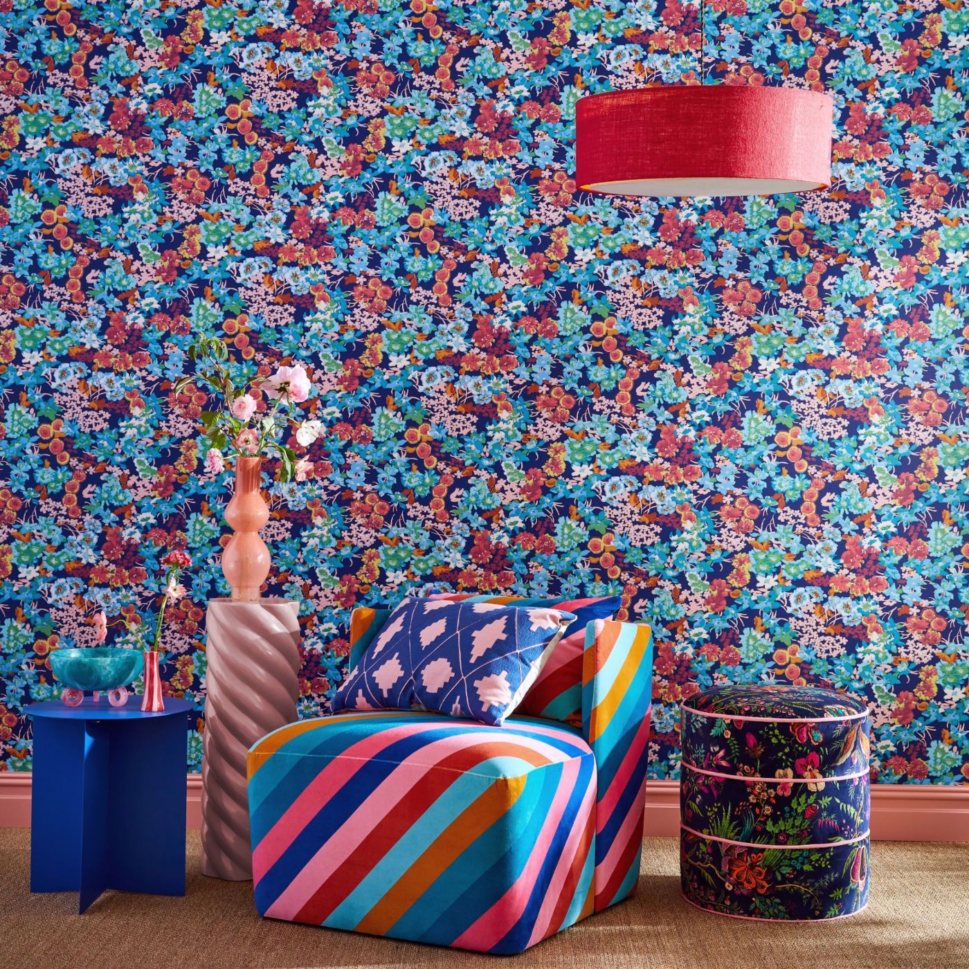 Sherbet Stripe Room Fabric - Lapis/Spinel/Aquamarine