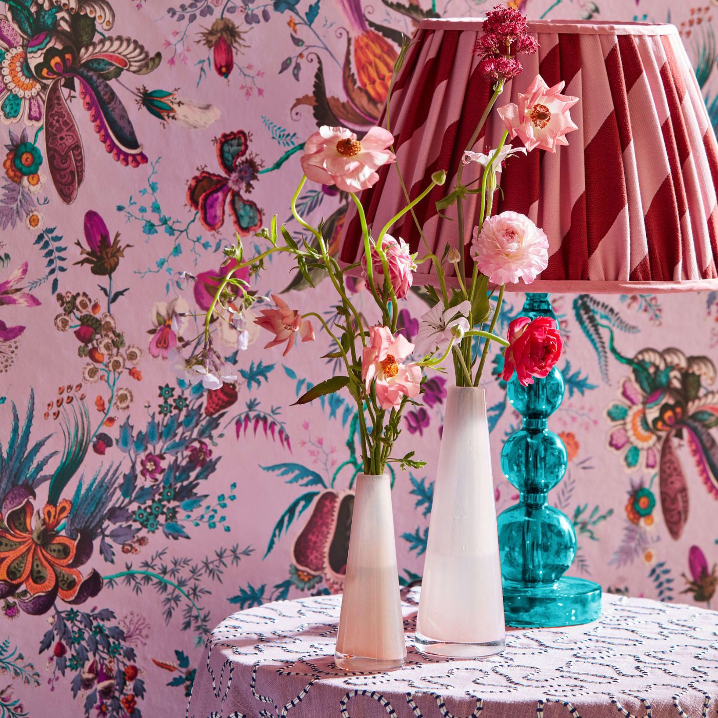 Paper Straw Stripe Room Fabric - Ruby/Rose