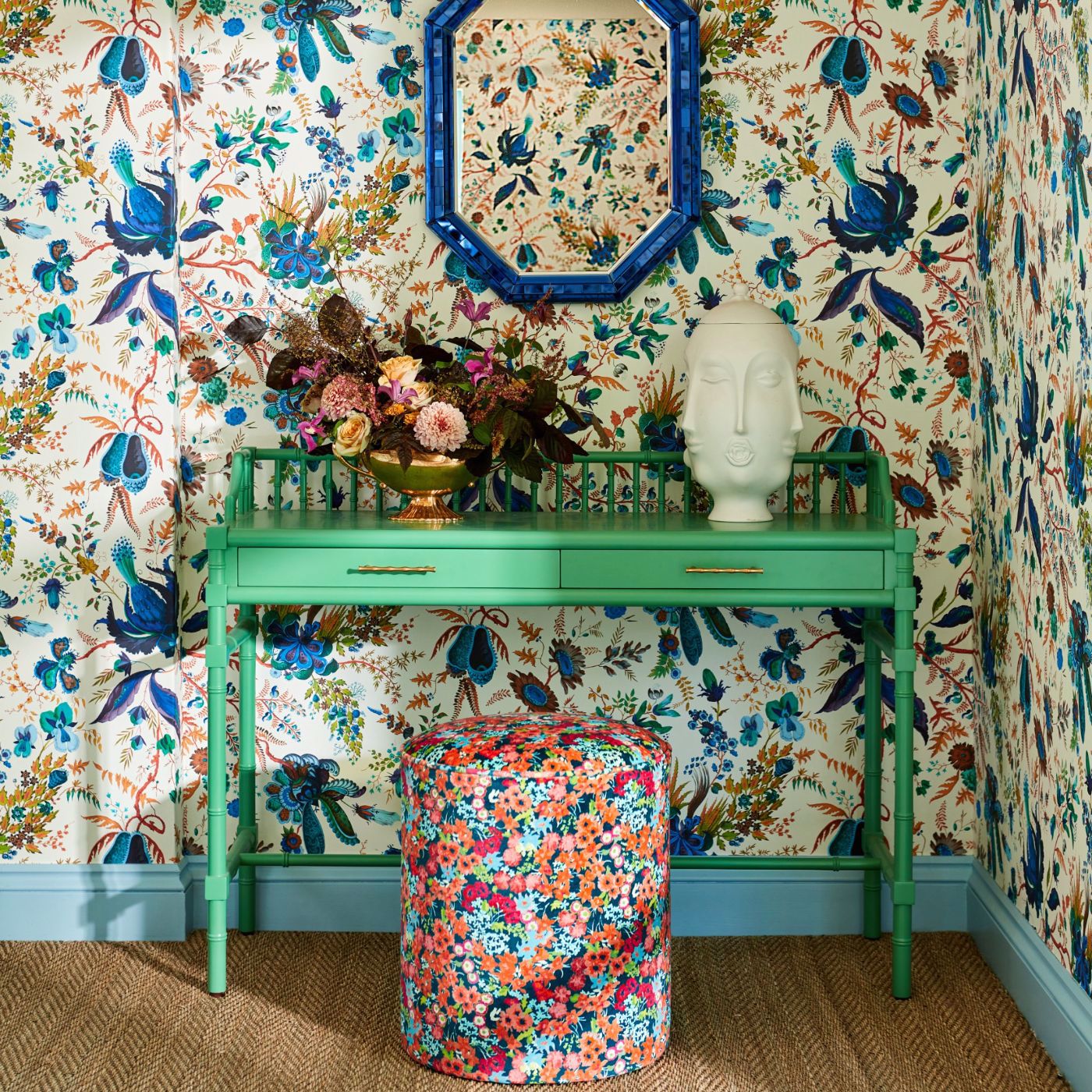 Wonderland Floral Room Wallpaper - Lapis/Emerald/Carnelian