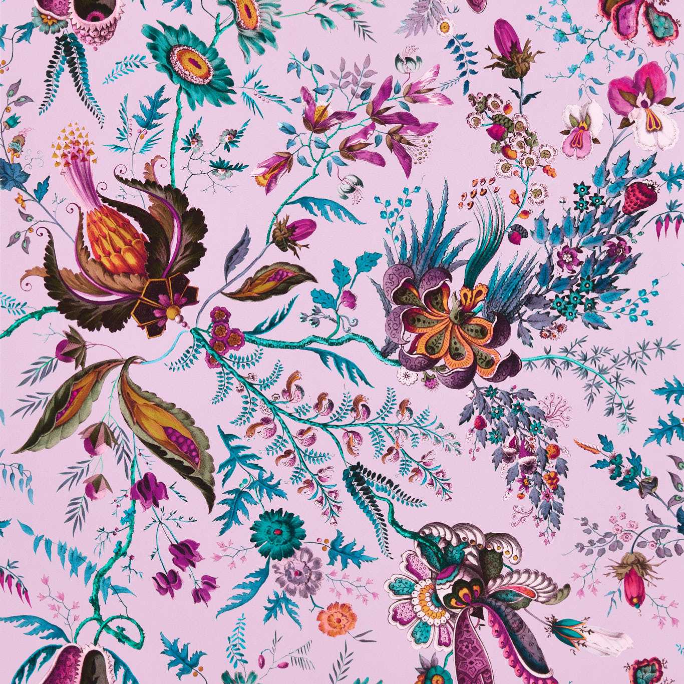 Wonderland Floral Wallpaper - Amethyst/Lapis/Ruby