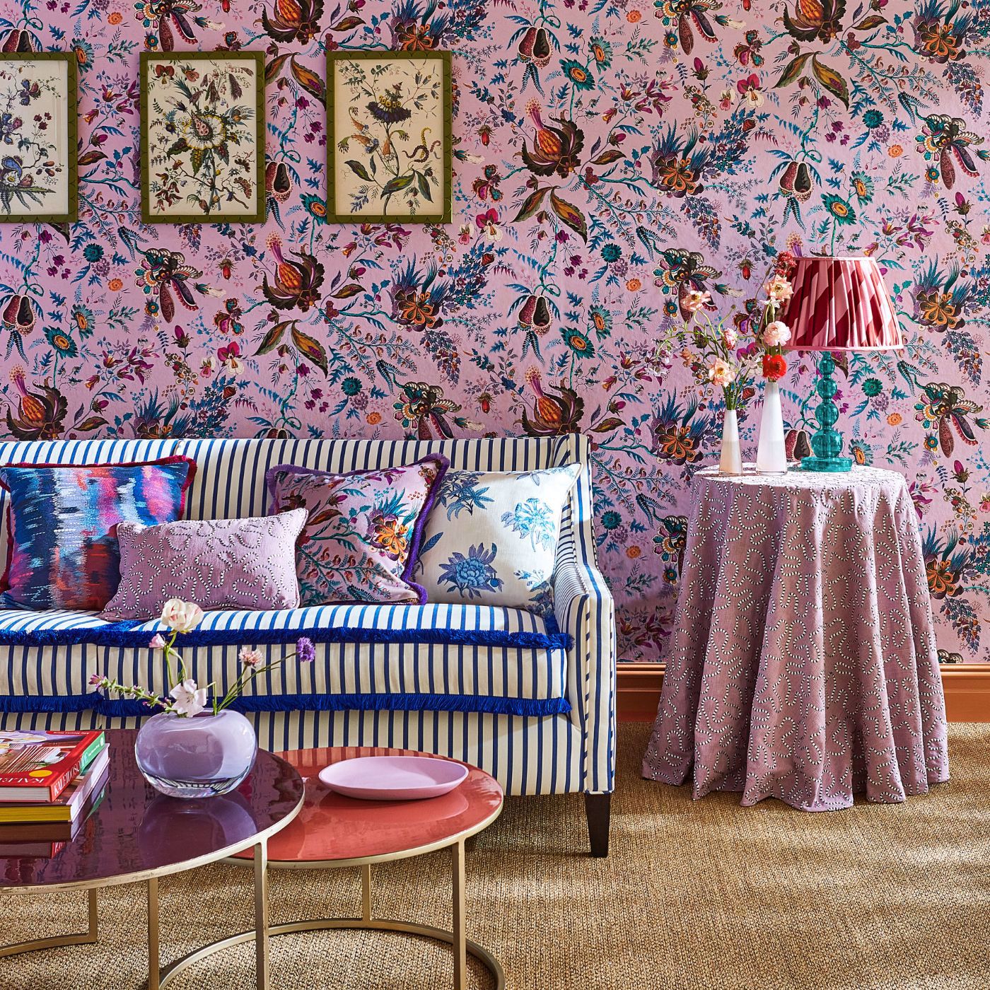 Wonderland Floral Room Wallpaper - Amethyst/Lapis/Ruby