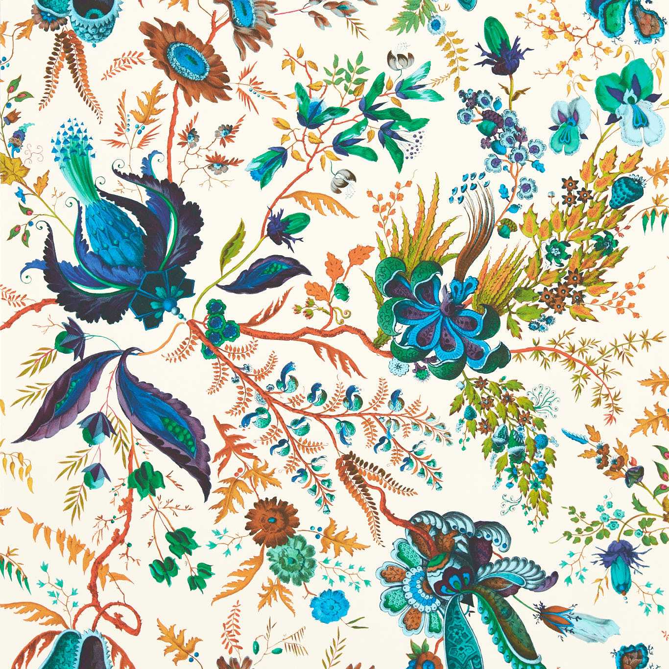 Wonderland Floral Wallpaper - Lapis/Emerald/Carnelian