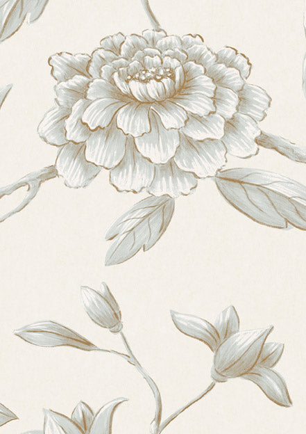 Jasper Peony Wallpaper - Silver - Lewis & Wood