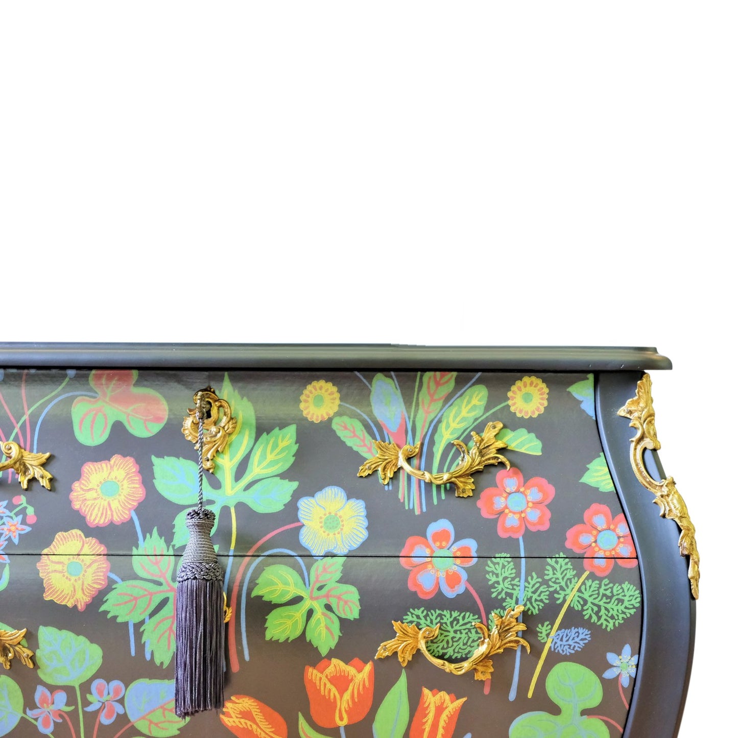 Rococo Two Drawer Chest with Josef Frank Floral Design  and Marble Top