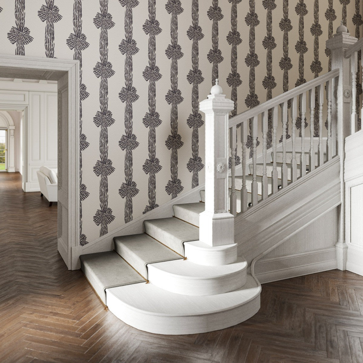 KNOTTED SASH Charcoal Wallpaper - Warner House