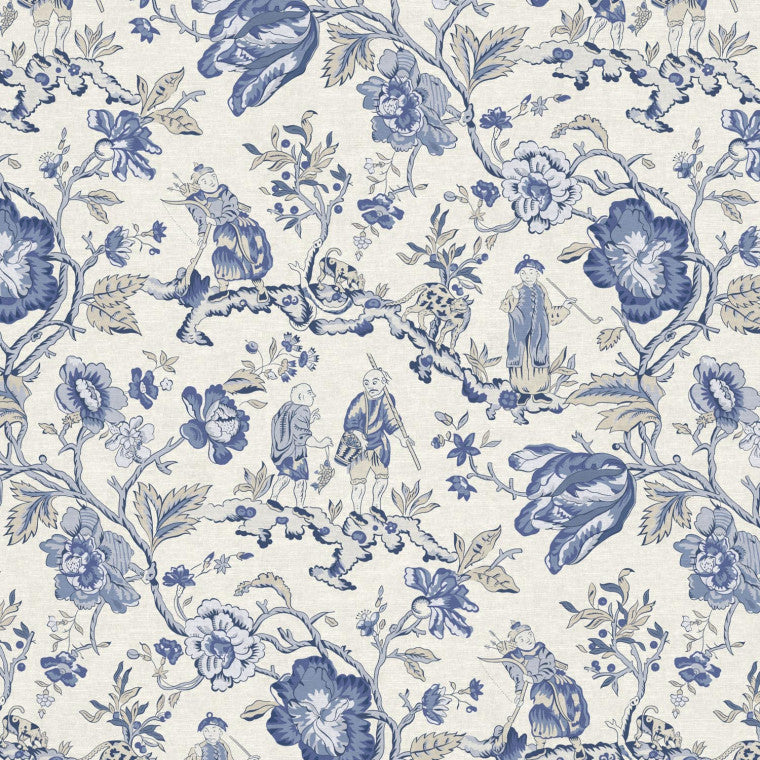 LES PECHEURS China Blue Linen Mix Fabric - Warner House