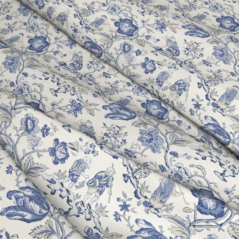 LES PECHEURS China Blue Linen Mix Fabric - Warner House