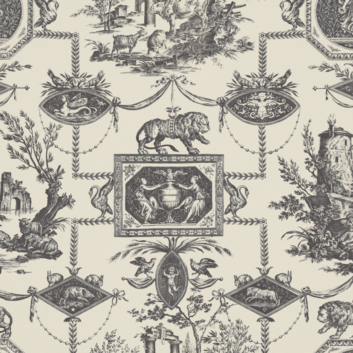 LION TOILE Charcoal Wallpaper - Warner House