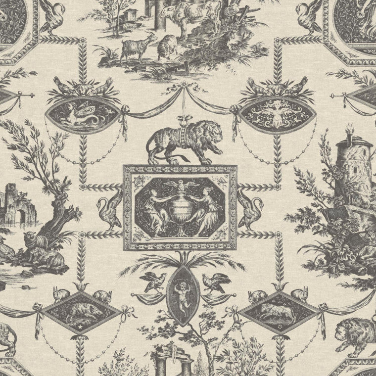 LION TOILE Charcoal Linen Mix Fabric - Warner House