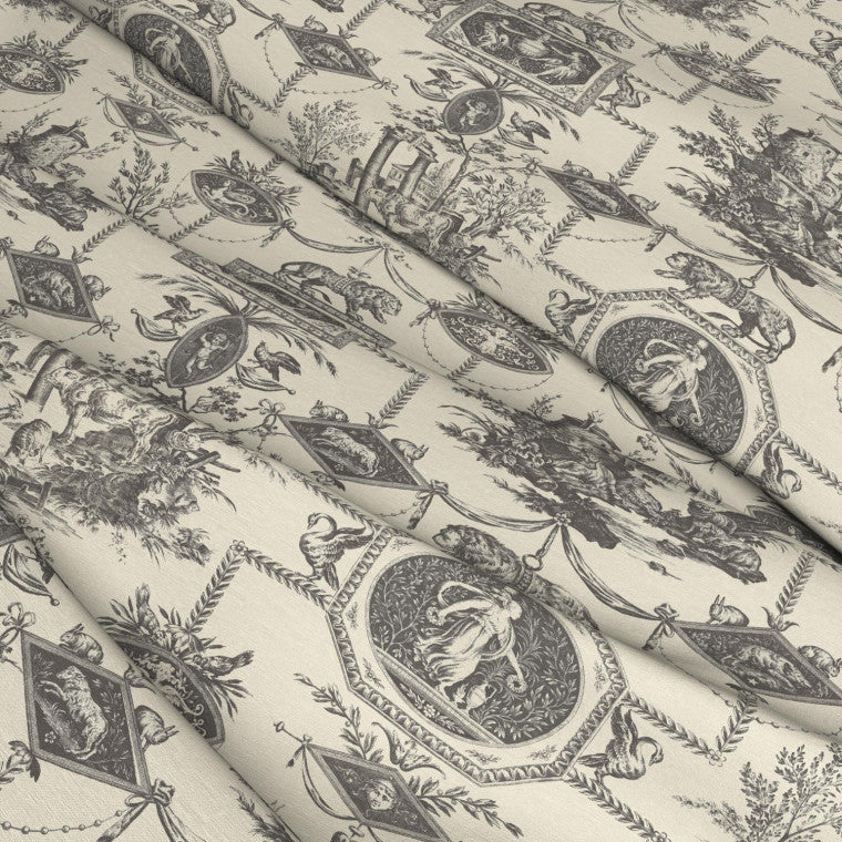 LION TOILE Charcoal Linen Mix Fabric - Warner House