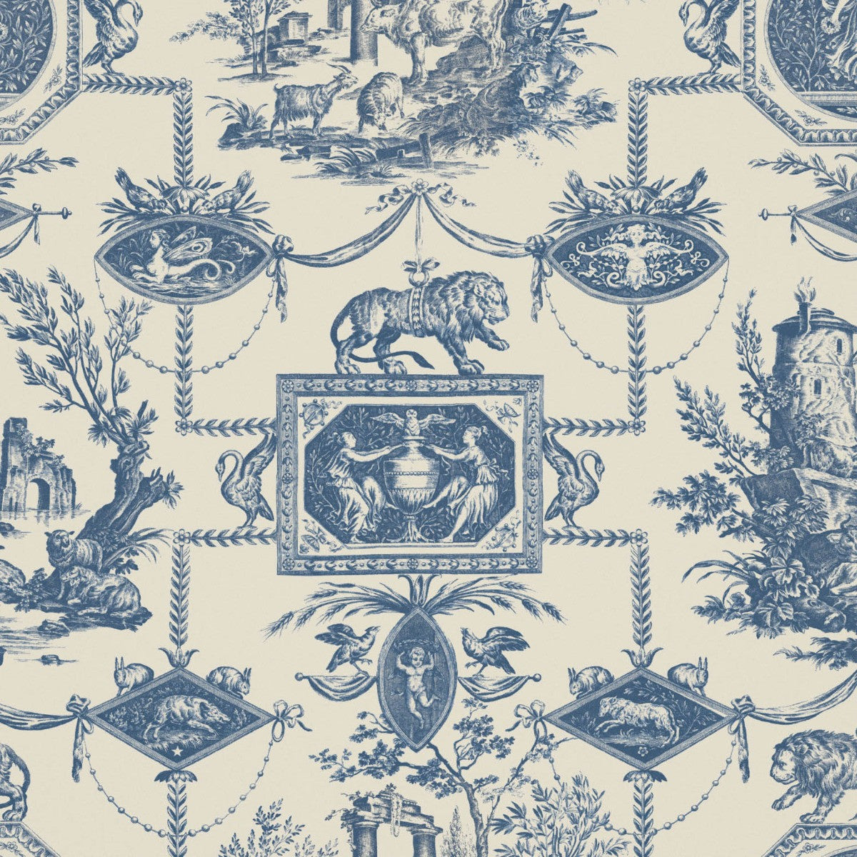 LION TOILE Navy Wallpaper - Warner House