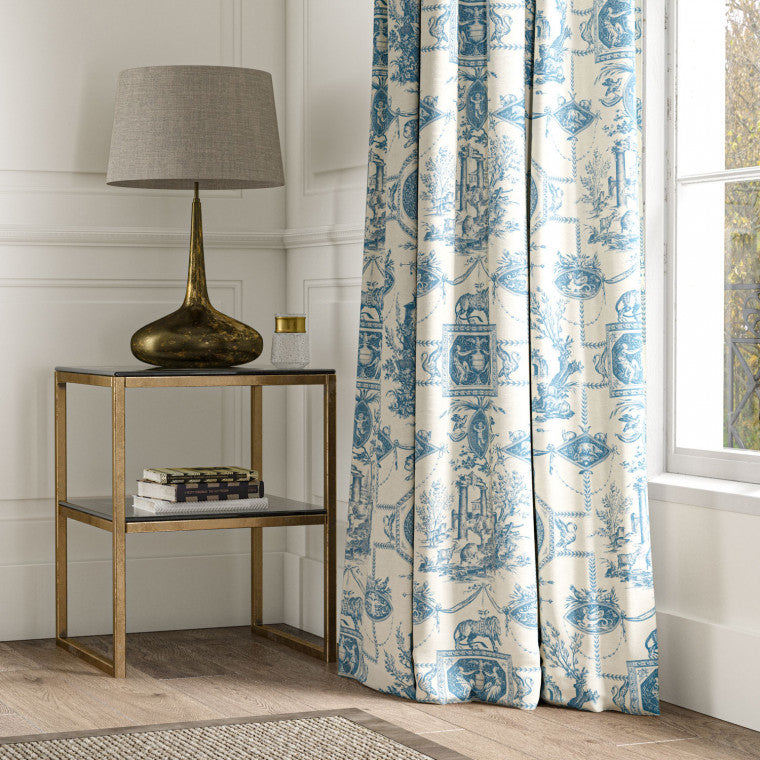 LION TOILE Navy Linen Mix Fabric - Warner House