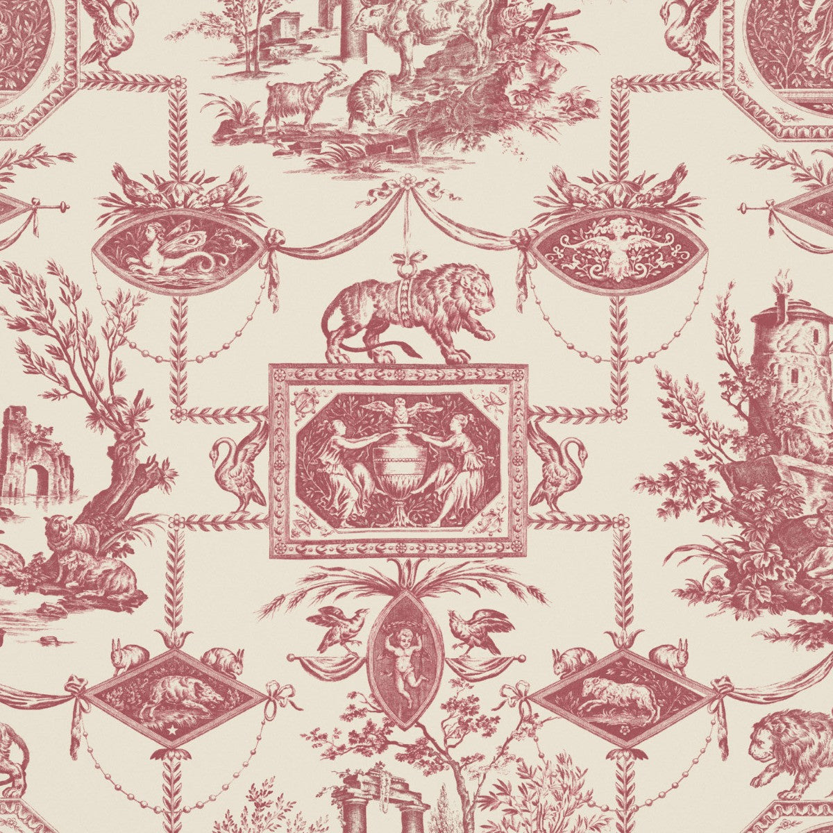 LION TOILE Rouge Wallpaper - Warner House