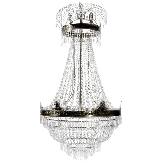 Large dark brass Empire chandelier with crystal octagons