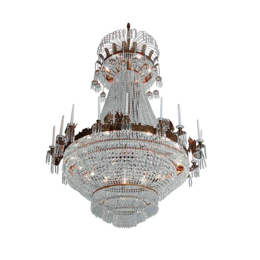 Large light brass colour Empire chandelier with crystal octagons