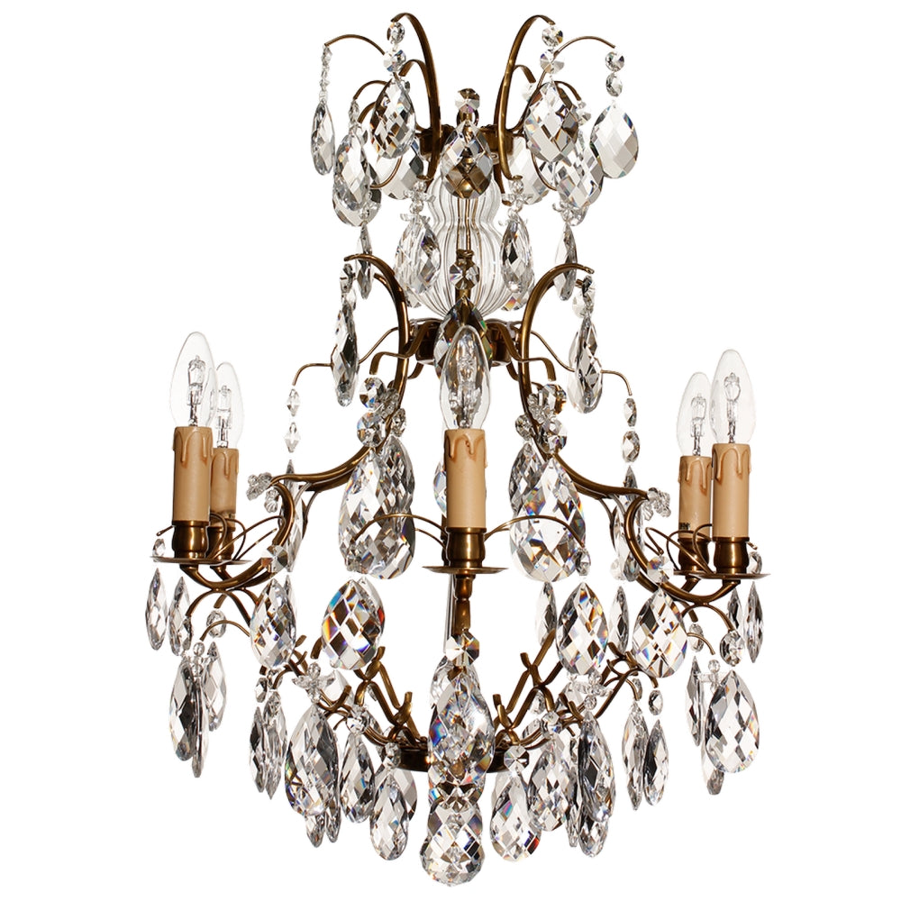 Baroque style chandelier with almond crystals and 6 electric lights