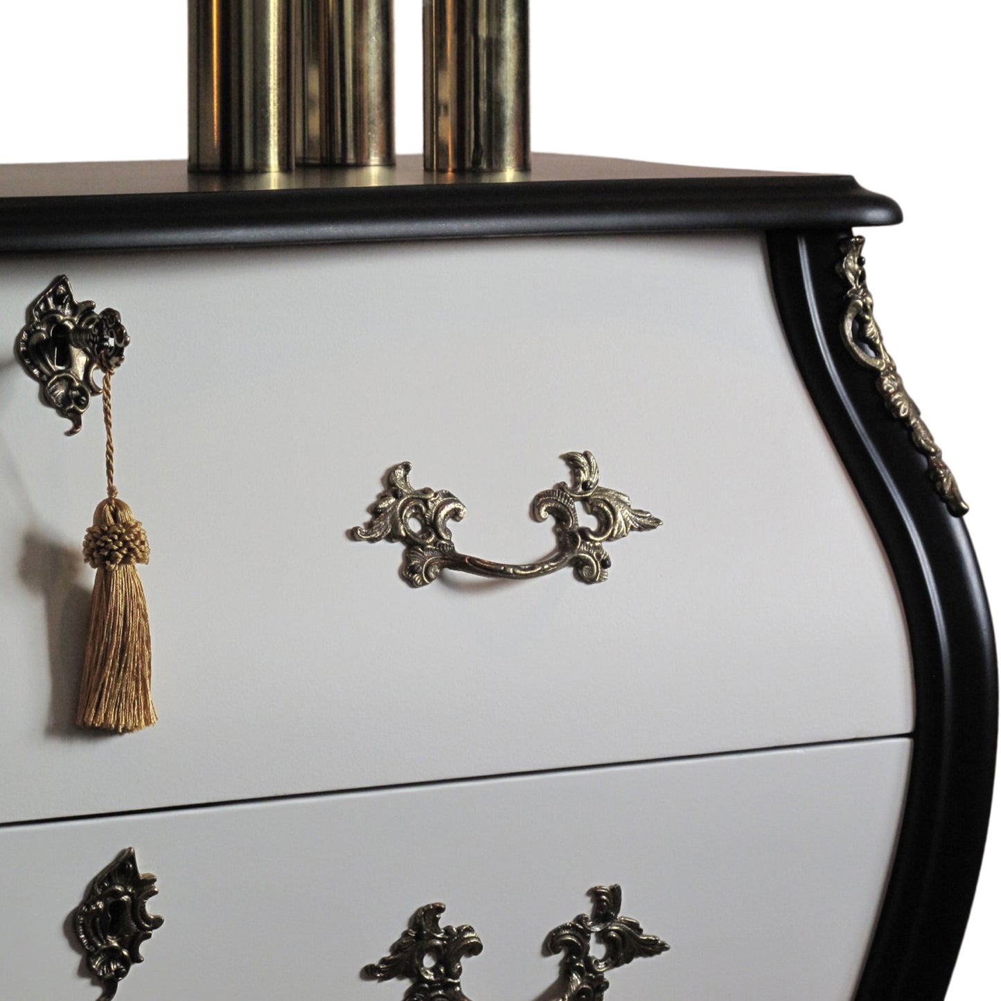 Rococo Two Drawer Chest In Classic White & Black With Marble Top