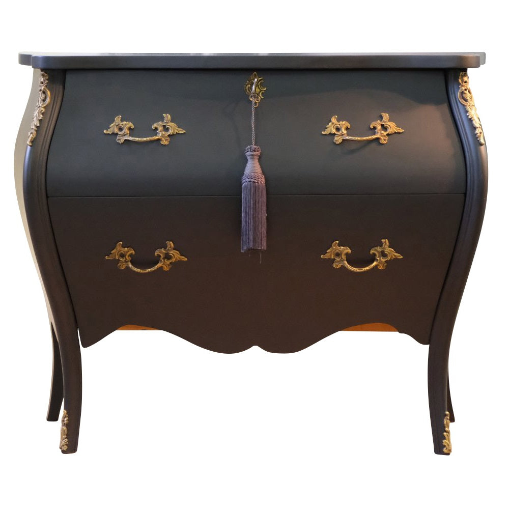 (911) Rococo Two Drawer Chest In Classic Black With Marble Top