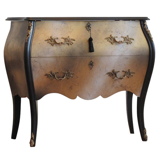 (912) Rococo Two Drawer Chest with Gold and Black design With Marble Top