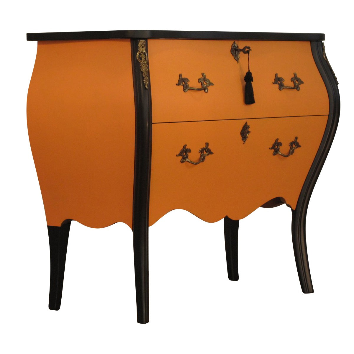 (913) Rococo Two Drawer Chest In Classic Orange  & Black With Marble Top