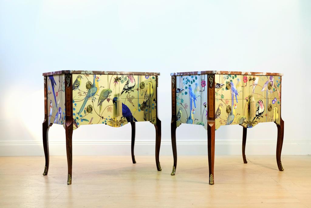 (707-2) Pair of Classic Gustavian Louis XV Style Chests with Christian Lacroix Design