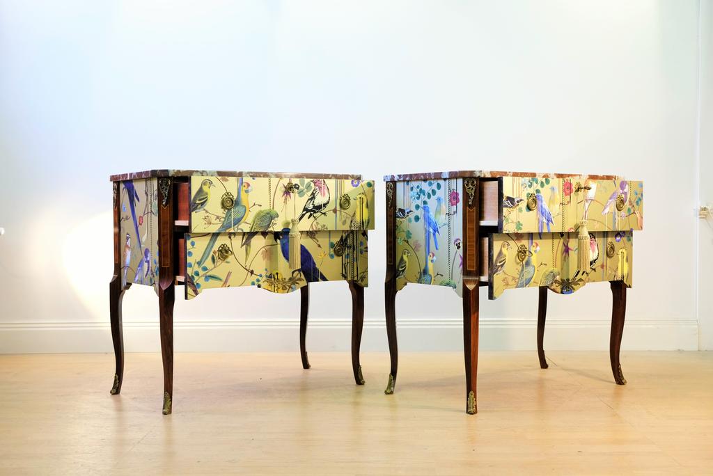 (707-2) Pair of Classic Gustavian Louis XV Style Chests with Christian Lacroix Design