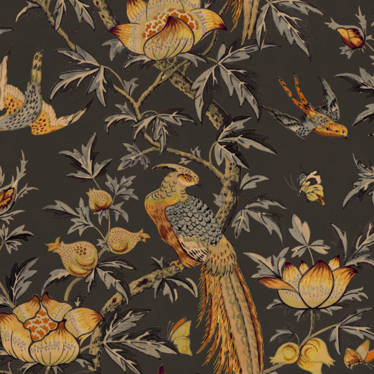 MAJESTIC BIRD Charcoal Velvet Fabric - Warner House