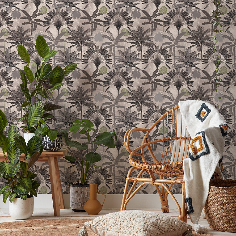 Malaysian Palm Room Wallpaper - Gray