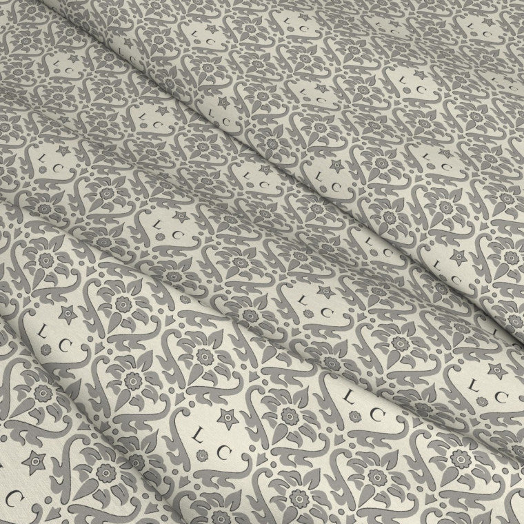 MONOGRAM DAMASK Charcoal Linen Mix Fabric - Warner House