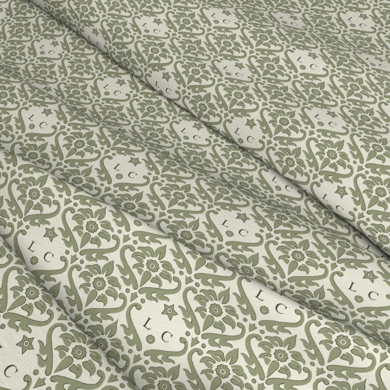 MONOGRAM DAMASK Fern Linen Mix Fabric - Warner House