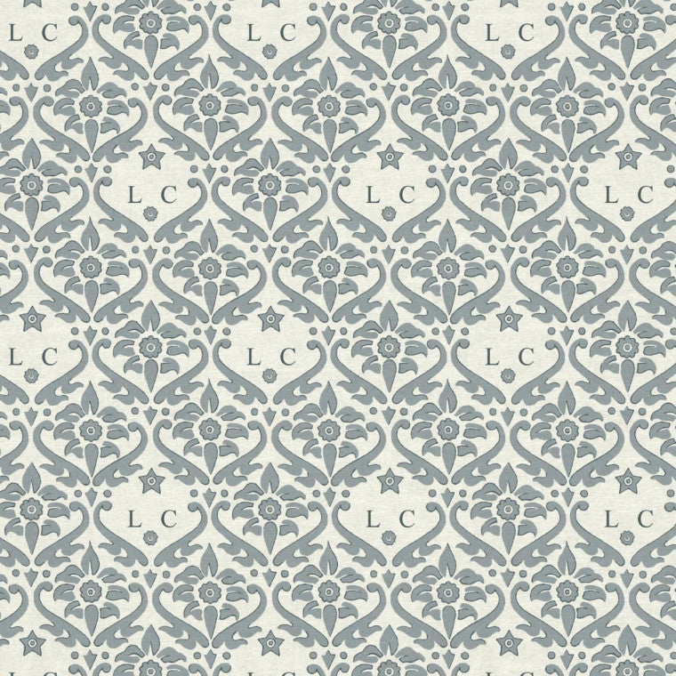 MONOGRAM DAMASK French Grey Linen Mix Fabric - Warner House