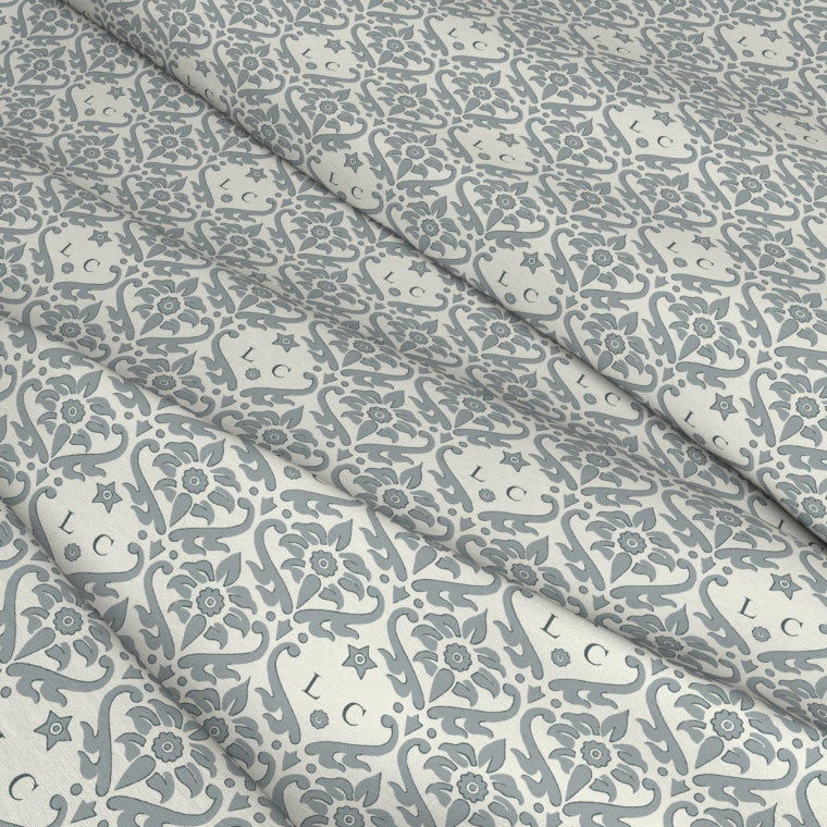 MONOGRAM DAMASK French Grey Linen Mix Fabric - Warner House