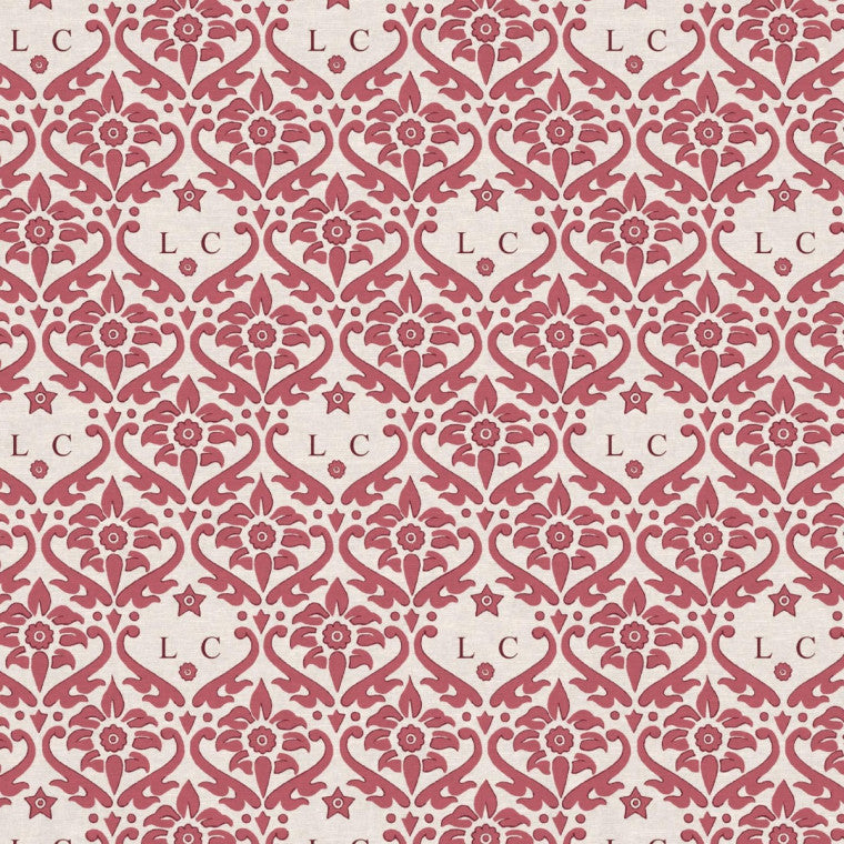 MONOGRAM DAMASK Raspberry Linen Mix Fabric - Warner House