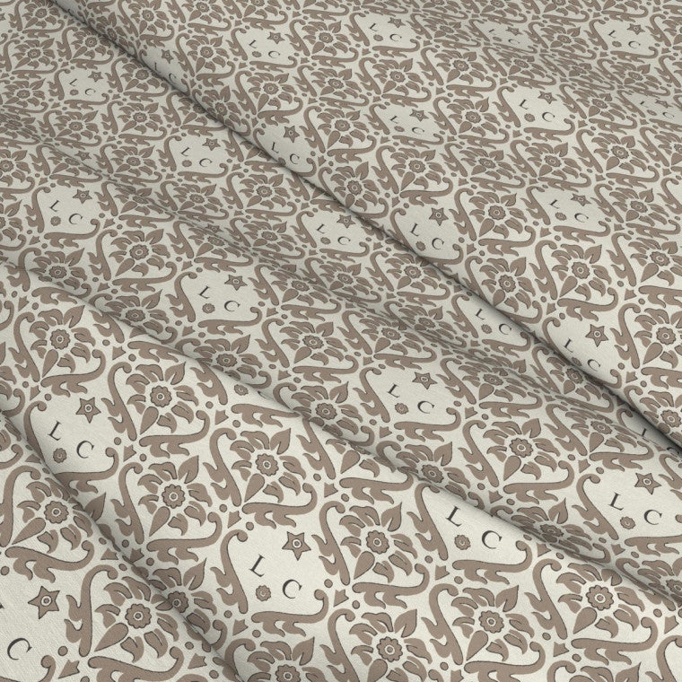 MONOGRAM DAMASK Taupe Linen Mix Fabric - Warner House