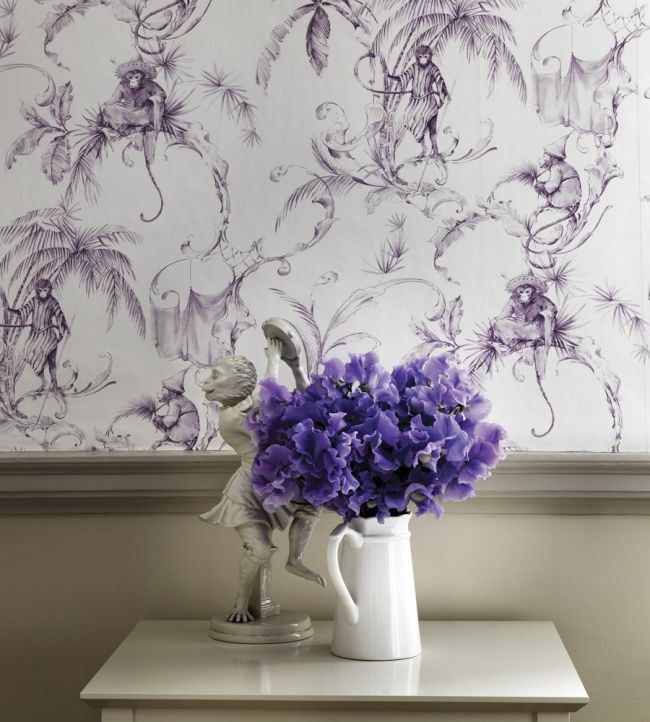 Barbary Toile Room Wallpaper - Gray