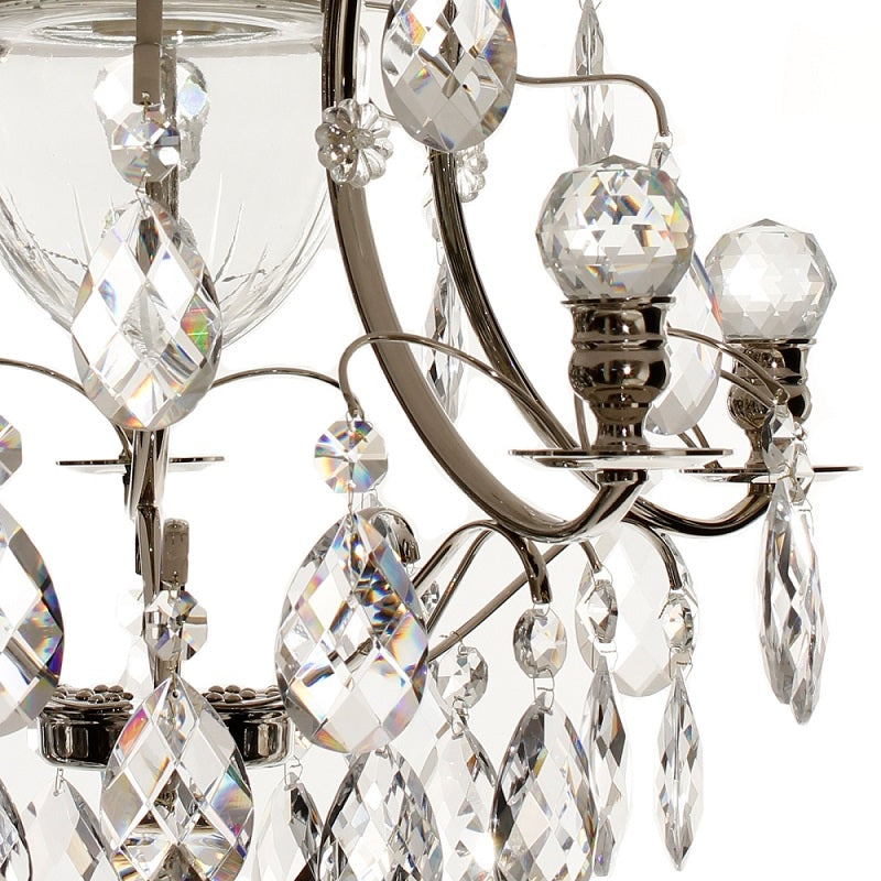 04 Nickel Bathroom Chandelier with Almond Crystals and Orbs