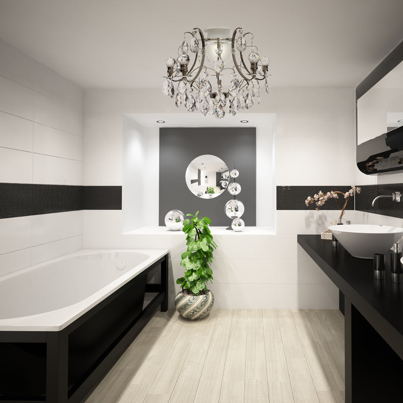 Nickel crystal bathroom chandelier in a bathroom