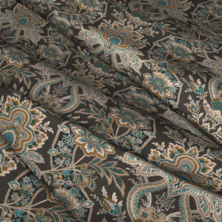 PAISLEY DAMASK Charcoal Velvet Fabric - Warner House