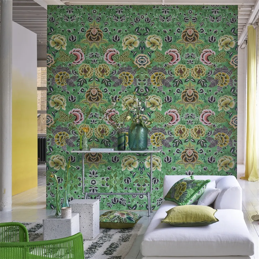 Rose De Damas Jade Room Wallpaper