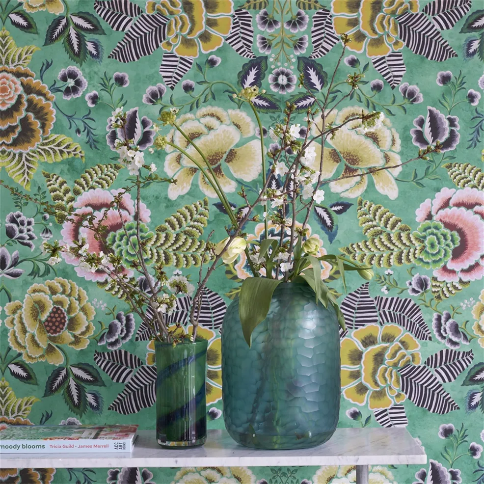 Rose De Damas Jade Room Wallpaper